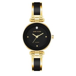 Women's Genuine Diamond Dial Bangle Watch Black /Gold